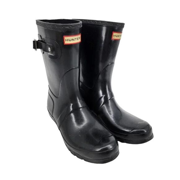Hunter Women's Black ‘Original Short’ Gloss Winter Fall Spring Rain Boots Size 9 - Picture 1 of 6